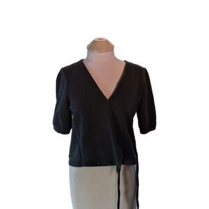 Texture & Thread Madewell Size M Black Wrap Cropped Blouse
